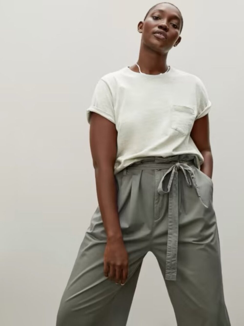 Everlane Womens Heathered Off White Short Sleeve Box Cut T-Shirt Size Medium